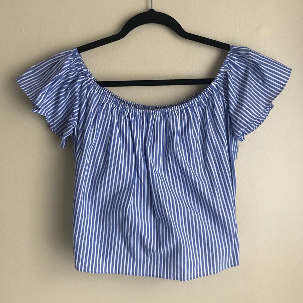 ZARA Off-Shoulder Blue and White Striped Blouse